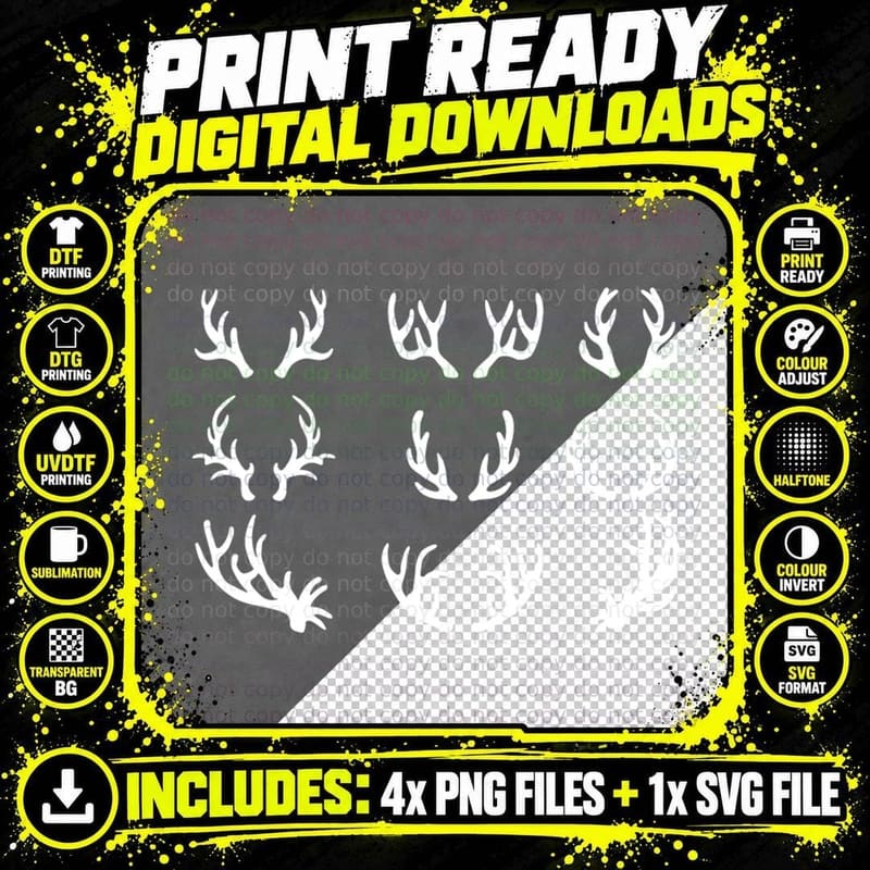 Antler Silhouettes Collection T-Shirt Png SVG Digital Bundle