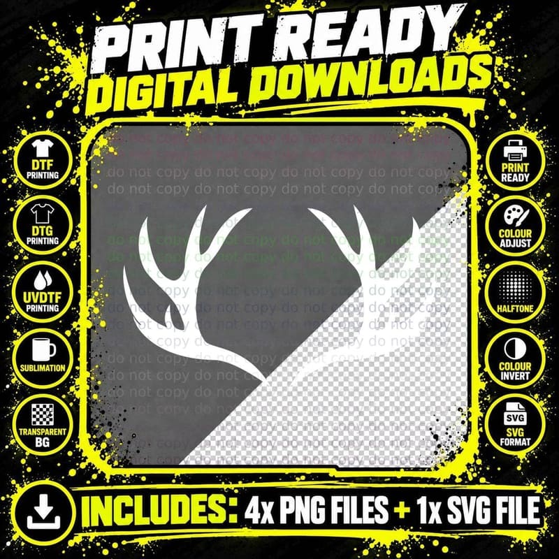 Antlers Silhouette Print T-Shirt, Trendy Graphic Tee Png SVG Digital Bundle