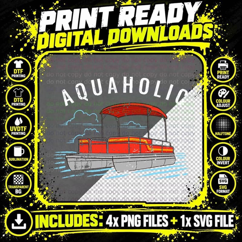 Aquaholic Pun - Funny Lake Lover Pontoon Boating Meme Png SVG Digital Bundle