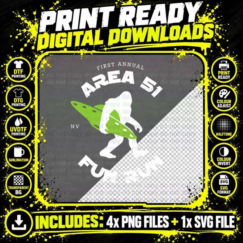 Area 51 Fun Run Bigfoot UFO Funny Alien Event Gear Png SVG Digital Bundle