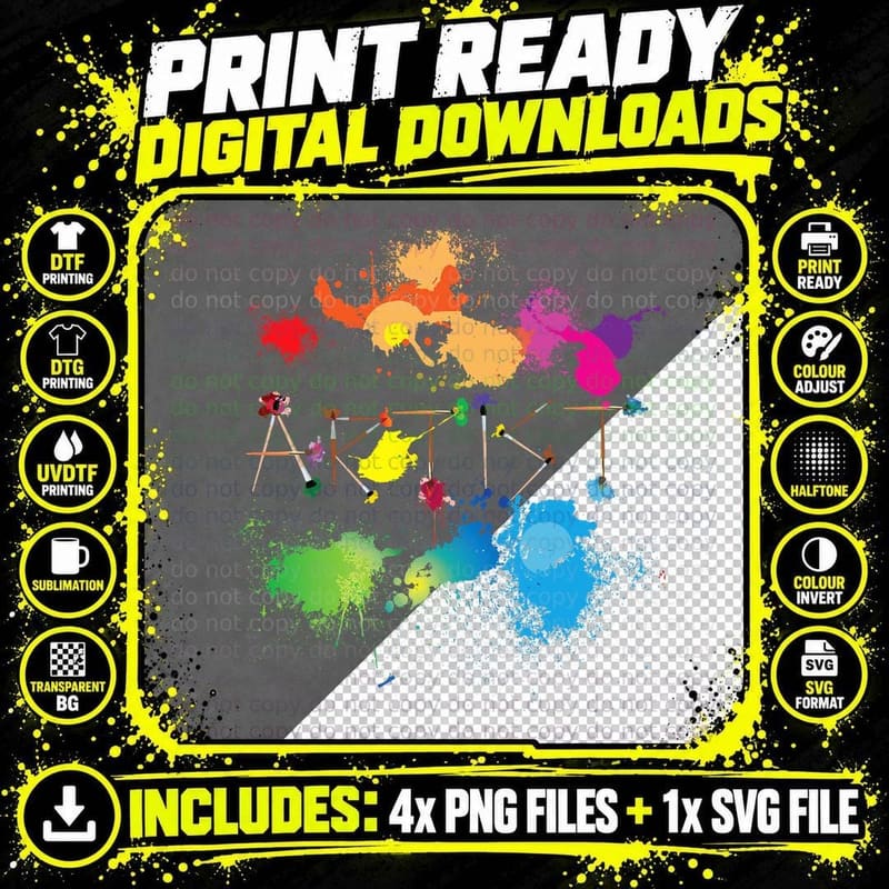 Artist Messy Painters Funny Paint Splatter Art Png SVG Digital Bundle