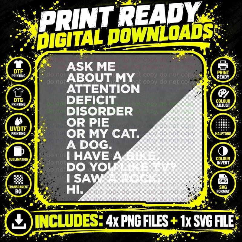 Ask Me About My Attention Deficit Disorder Funny ADHD Png SVG Digital Bundle