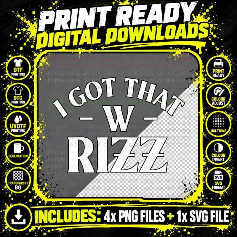 Ask Me About My Rizz I Got That W Rizz Funny Ironic Meme Png SVG Digital Bundle