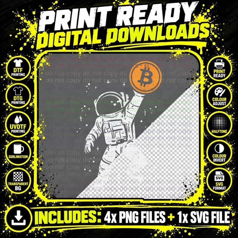 Astronaut Bitcoin Moon Funny Crypto Cryptocurrency Men Png SVG Digital Bundle
