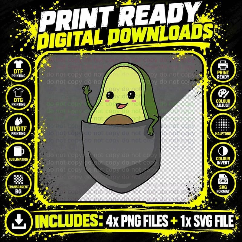 Avocado Pocket Funny Avocado in Pocket Png SVG Digital Bundle