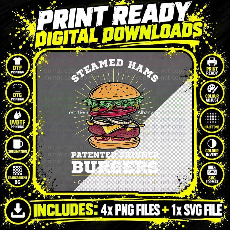 Awesome Steamed Hams Skinner Burger Themed Funny Meme Png SVG Digital Bundle