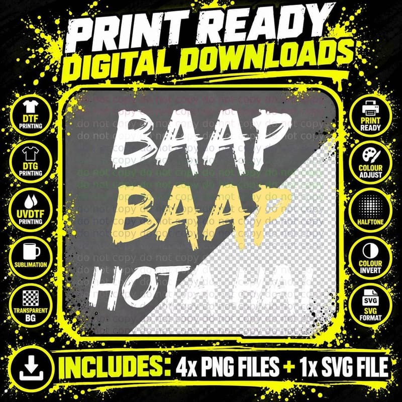 Baap Hota Hai Hindi Desi Meme Quote, Men's, Casual Png SVG Digital Bundle