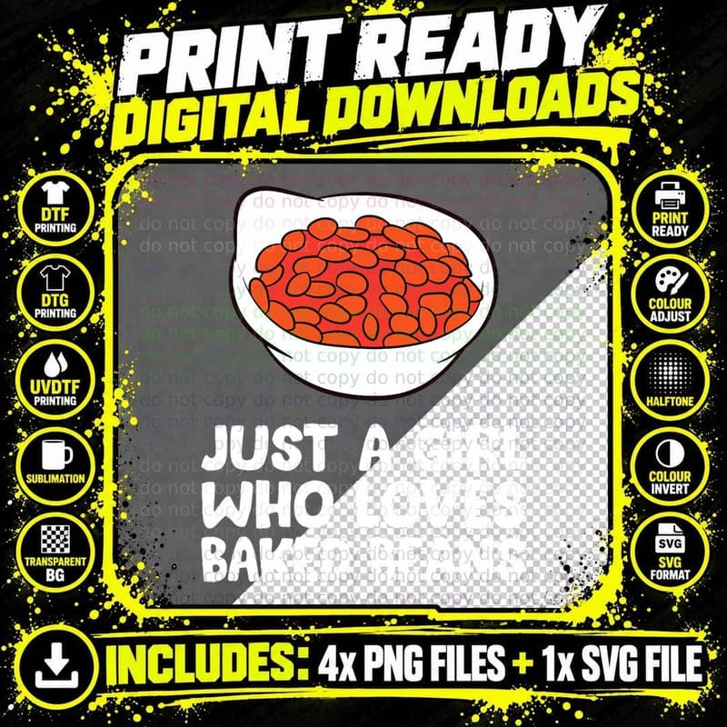 Baked Bean Girl Just a Girl Who Loves Baked Beans Png SVG Digital Bundle