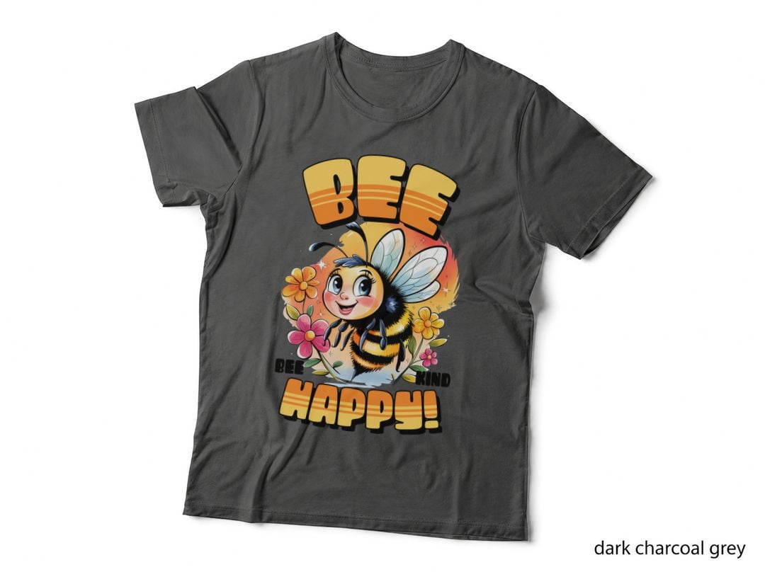 Bee Kind Happy! Sarcastic Animal T-Shirt, Happy Bee Surrounded by Flowers