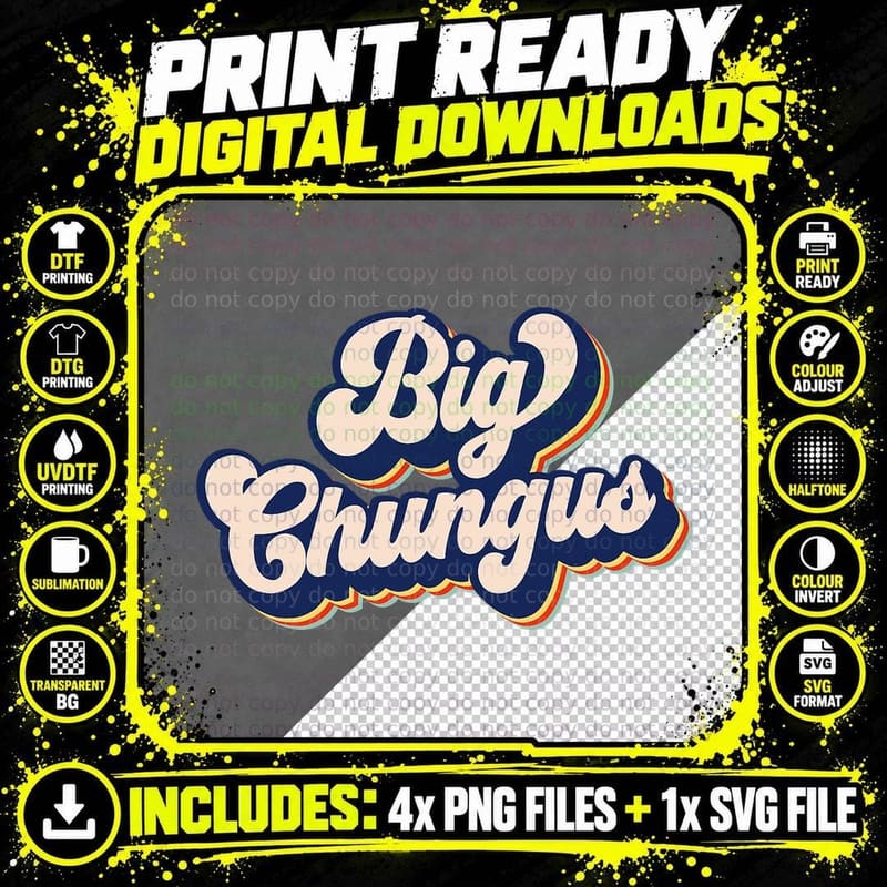 Big Chungus Retro Vintage Art Funny Dank Meme Big Png SVG Digital Bundle