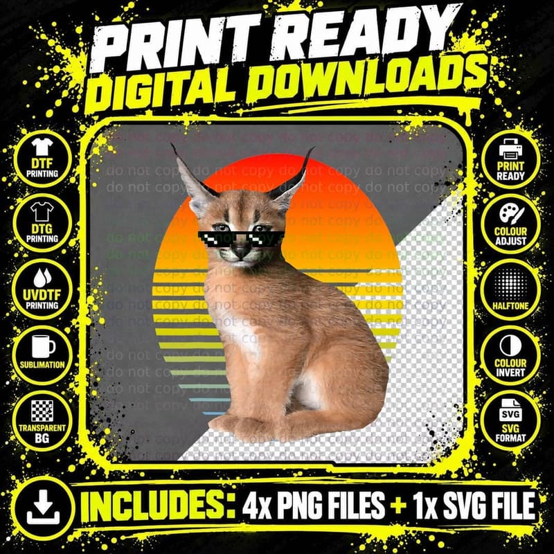 Big Floppa Meme Caracal, Funny Animal, Internet Meme Png SVG Digital Bundle