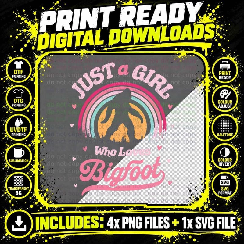 Bigfoot Just a Girl Who Loves Sasquatch Funny Retro Png SVG Digital Bundle