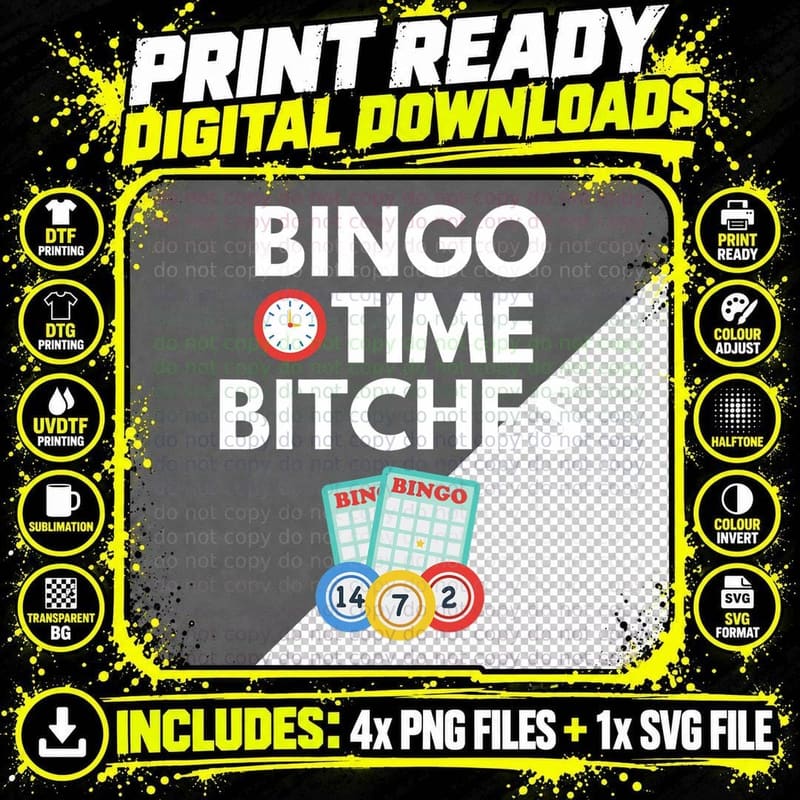 Bingo Time Bitches Funny Bingo Player Game Lover Gift Png SVG Digital Bundle
