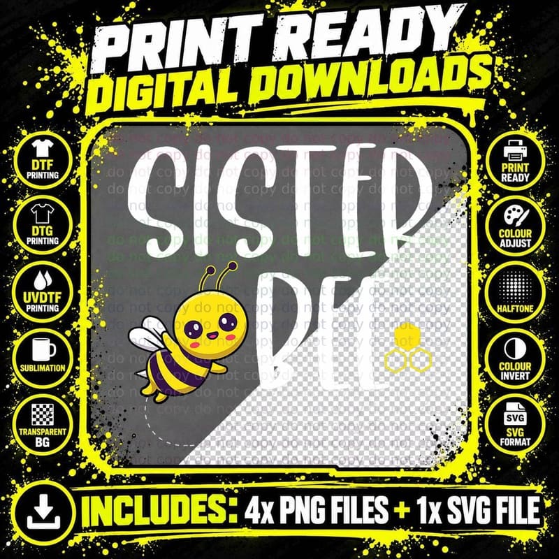 Birthday Bee Family Matching Sister Bee Sis Beekeeper Png SVG Digital Bundle