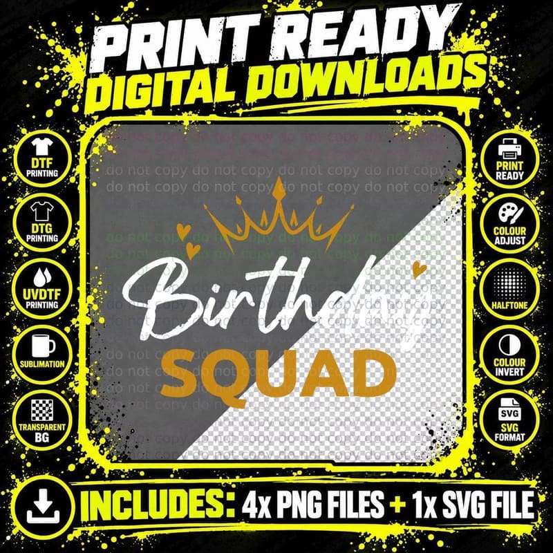 Birthday Squad Party Matching Family Group Funny Png SVG Digital Bundle