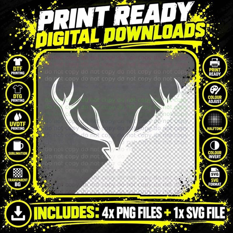 Black Antlers on Gray Background T-Shirt Png SVG Digital Bundle