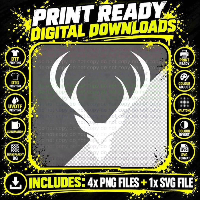 Black Deer Head Silhouette T-Shirt, Trendy Graphic Tee Png SVG Digital Bundle