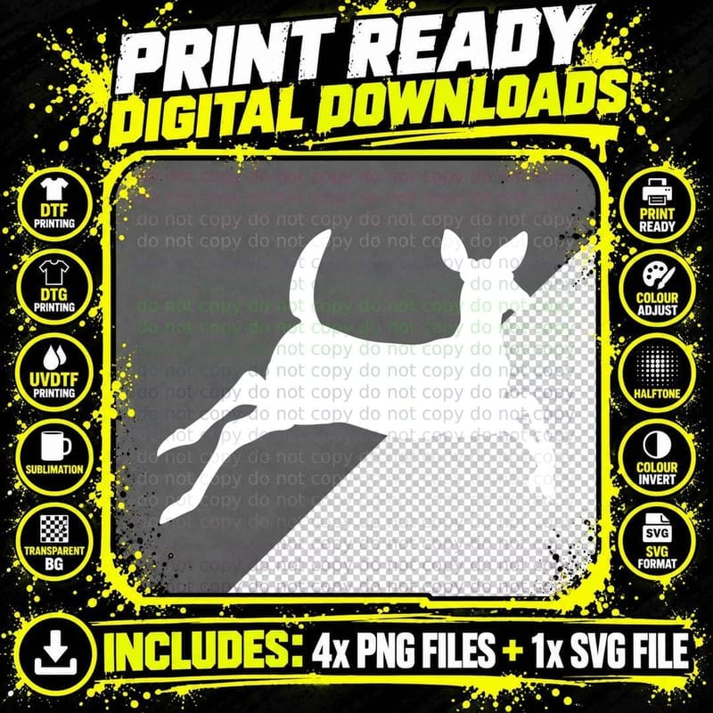 Black Deer Silhouette Jumping T-Shirt Png SVG Digital Bundle