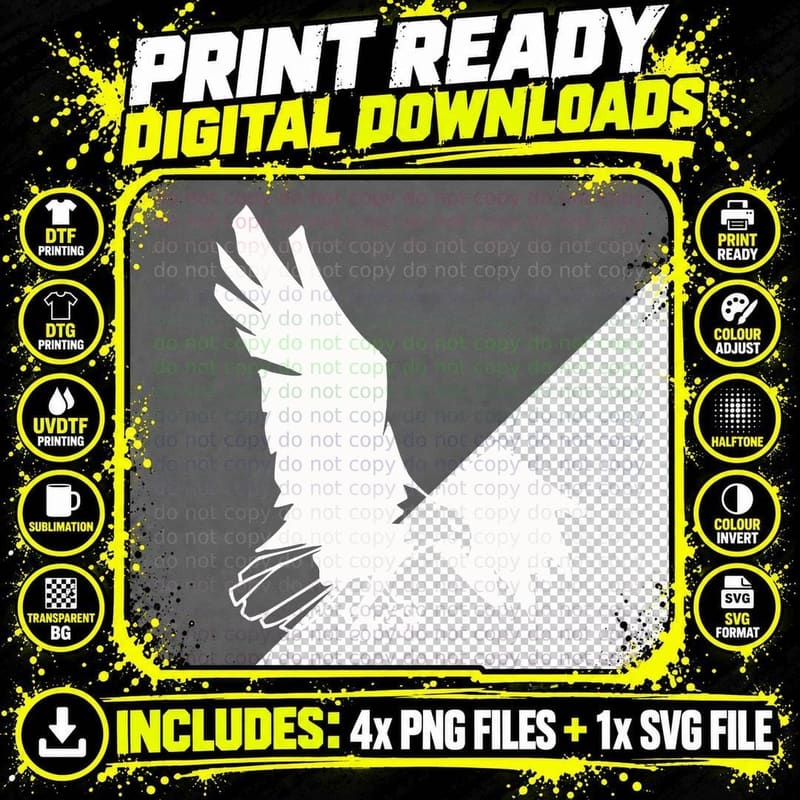 Black Eagle Silhouette Flying T-Shirt Png SVG Digital Bundle