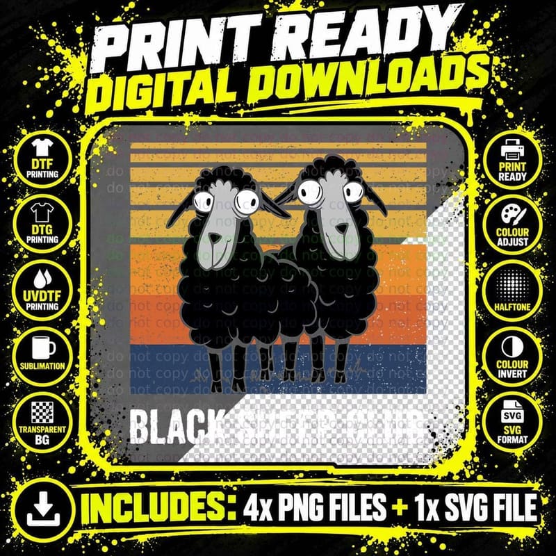 Black Sheep Club Funny Saying Retro Vintage Sunset Squad Png SVG Digital Bundle