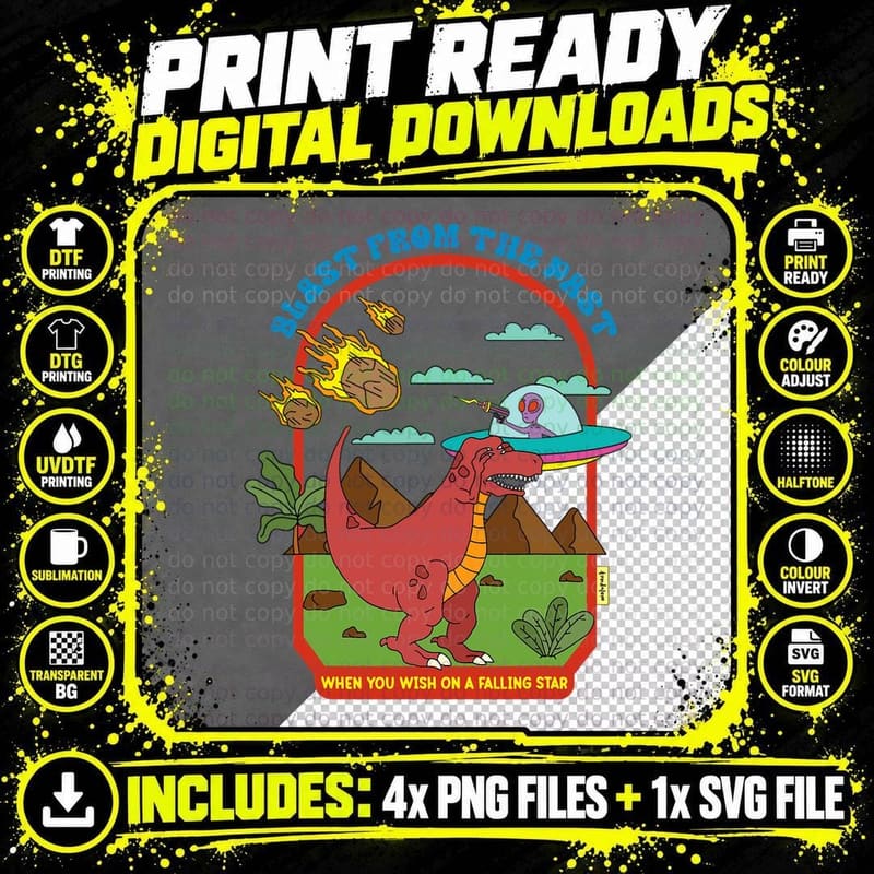 Blast from the Past - Dinosaurs - Funny Alien Png SVG Digital Bundle