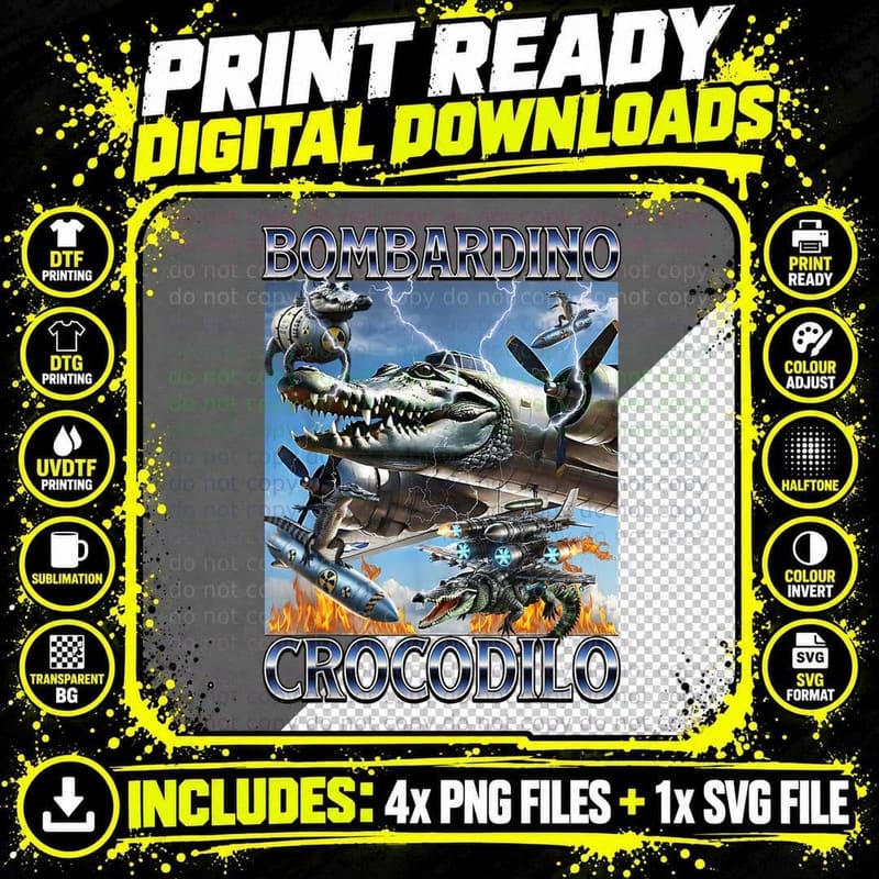 Bombardino Crocodilo, Italian Brainrot Meme, Funny Png SVG Digital Bundle