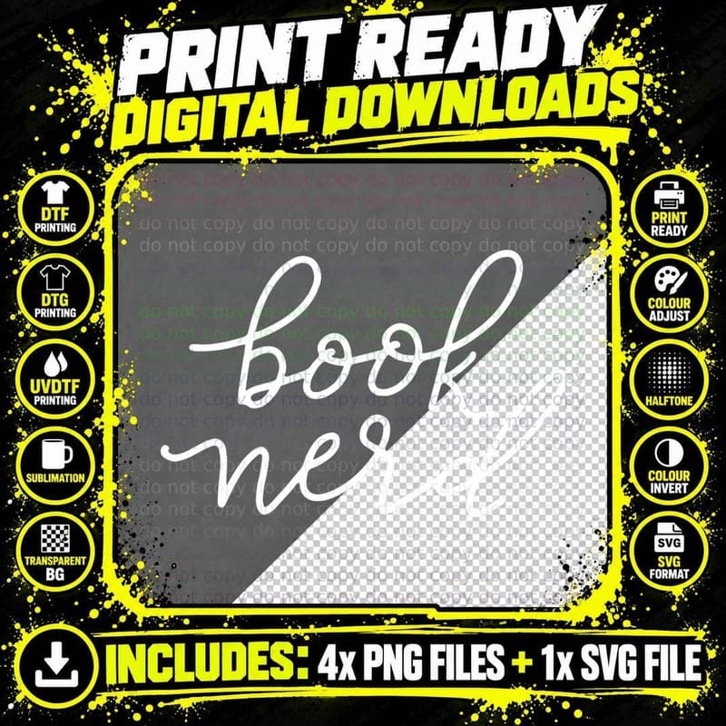 Book Nerd Funny Reading Gift, Literary Humor, Book Lover Png SVG Digital Bundle