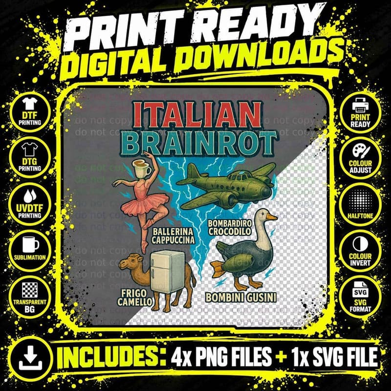 Brainrot Quartet Bombardiro Ballerina Frigo Bombini Png SVG Digital Bundle