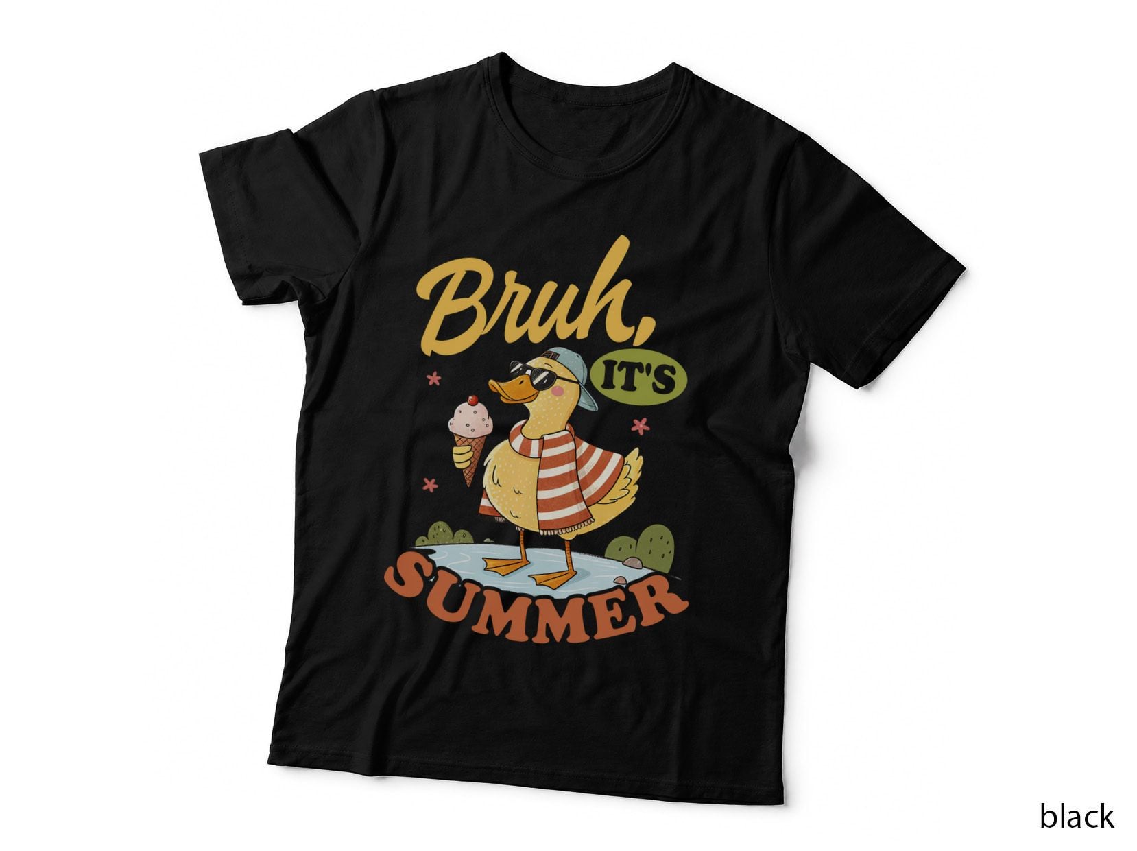 Bruh It's Summer Funny Goose T-Shirt, Duck Enjoying Ice Cream by Cactus Graphic