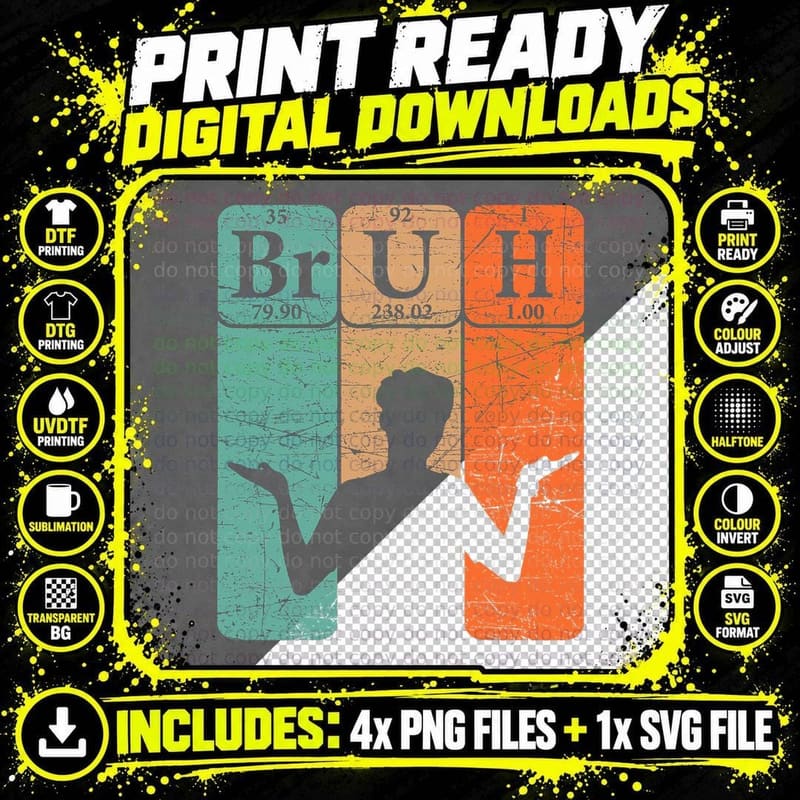 Bruh Periodic Table Elements Bro Slang Bruh Meme Vintage Png SVG Digital Bundle