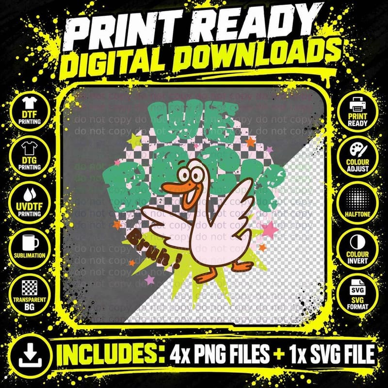Bruh! Funny Goose T-Shirt, Cartoon Duck Flying with Png SVG Digital Bundle