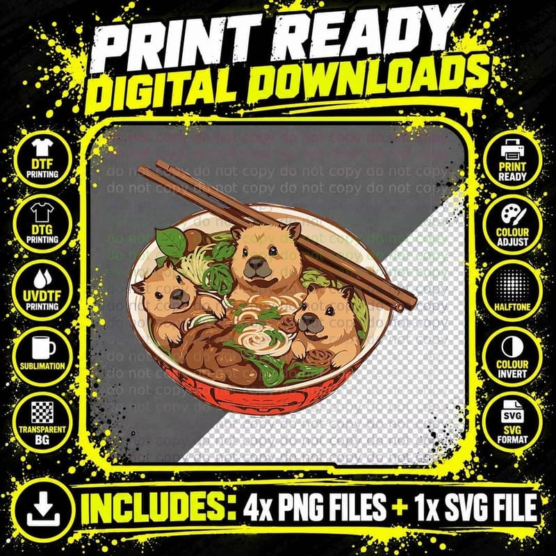 Capybara Bowl of Ramen Funny Capibara, Cute Animal Png SVG Digital Bundle