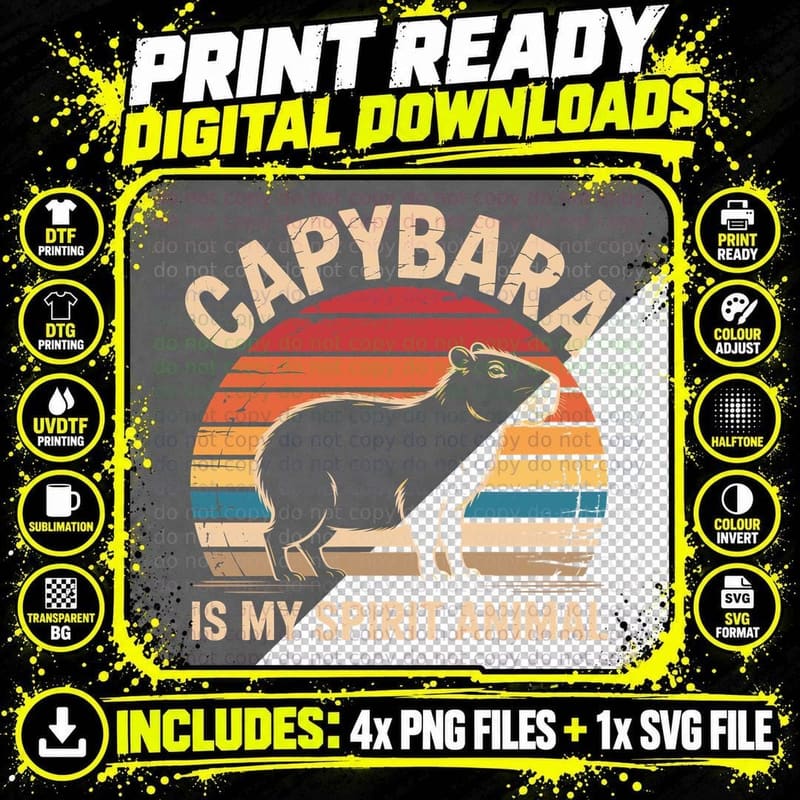Capybara Is My Spirit Animal Sarcastic Animal T-Shirt Png SVG Digital Bundle