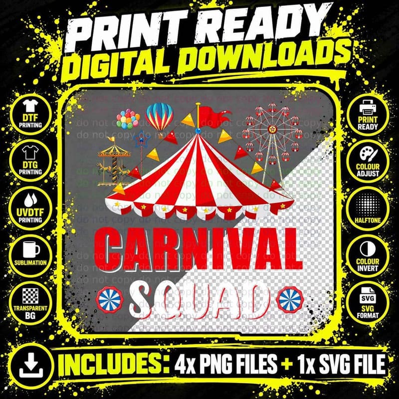 Carnival Squad Funny Circus Staff Costume Circus Theme Png SVG Digital Bundle