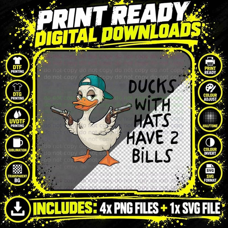 Cartoon Duck Guns T-Shirt, Funny Sarcastic Graphic Tee Png SVG Digital Bundle