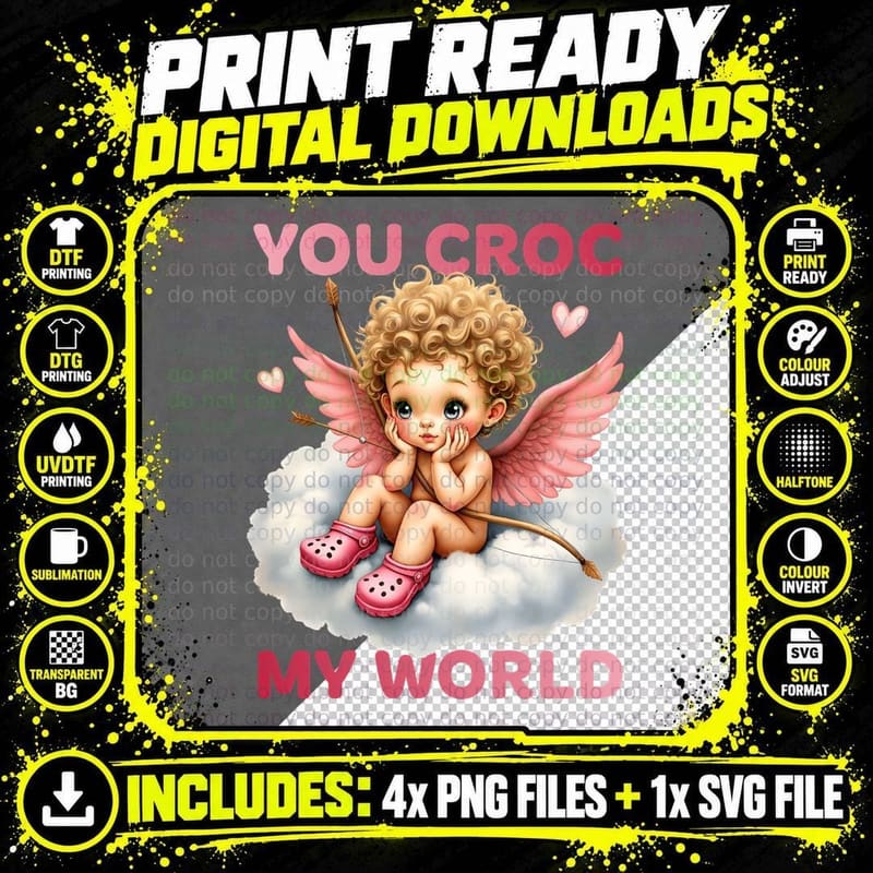 Cherub Crocs You Croc My World Vintage Pink Cloud Funny Png SVG Digital Bundle
