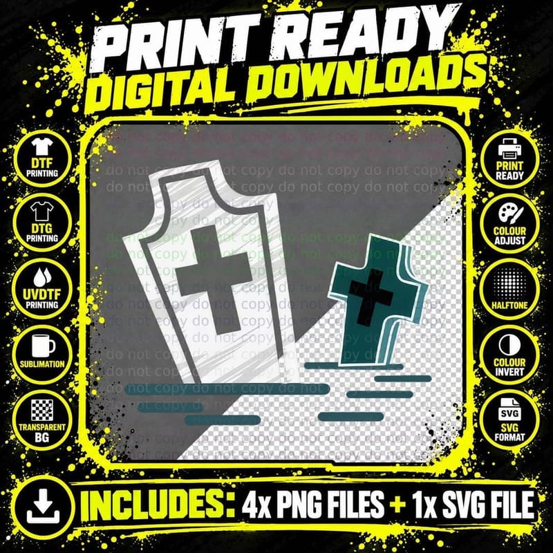 Coffin and Cross Art T-Shirt, Funny Sarcastic Graphic Tee Png SVG Digital Bundle