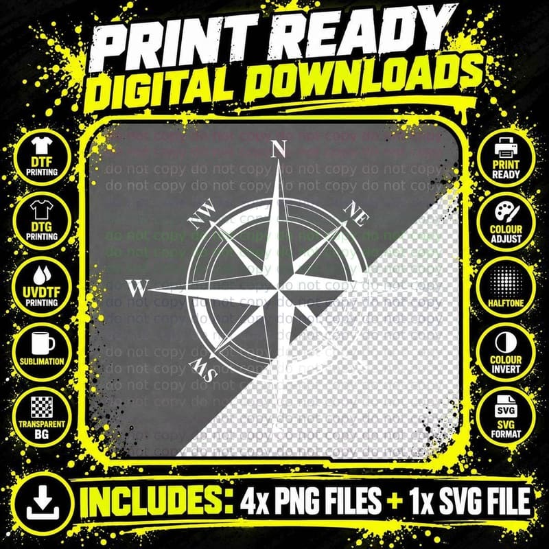 Compass Rose Directions T-Shirt, Trendy Graphic Tee Png SVG Digital Bundle