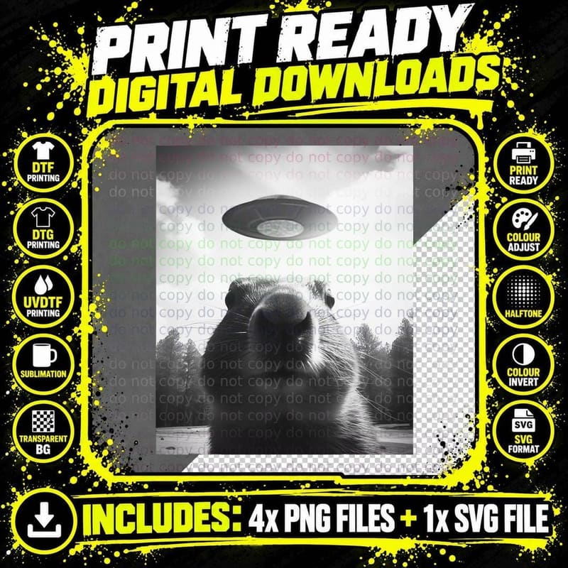 Cool Capybara Selfie with Ufos Funny Capybara Costume Png SVG Digital Bundle