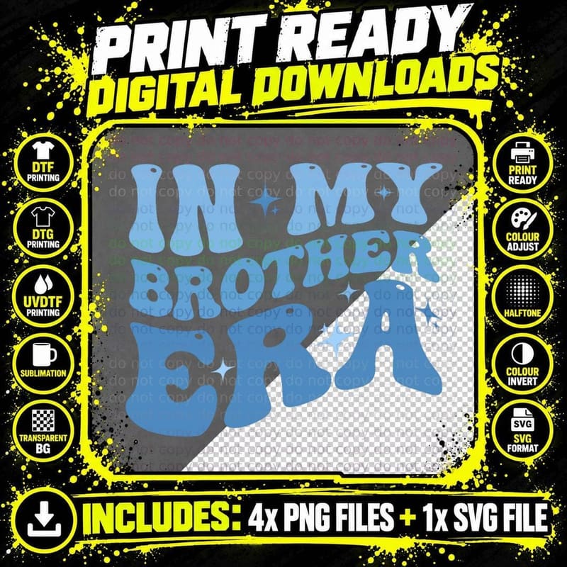 Cool Groovy Retro Funny Quote in My Brother Era Vintage Png SVG Digital Bundle
