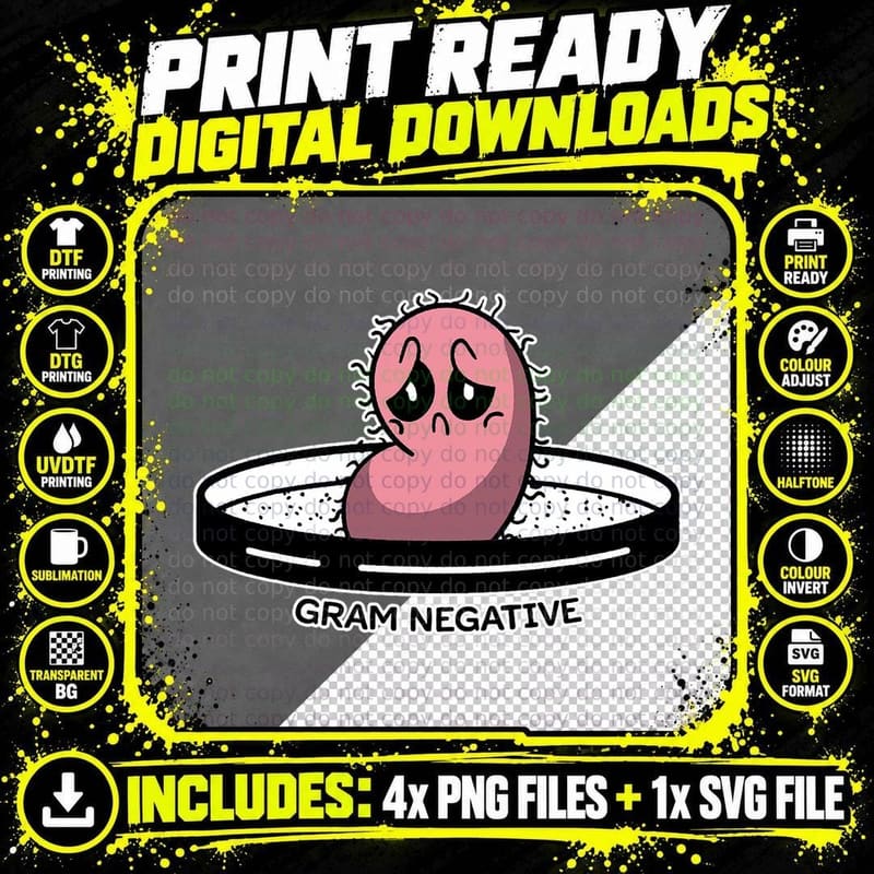 Cute Funny Negative Bacteria Microbiology Science Png SVG Digital Bundle