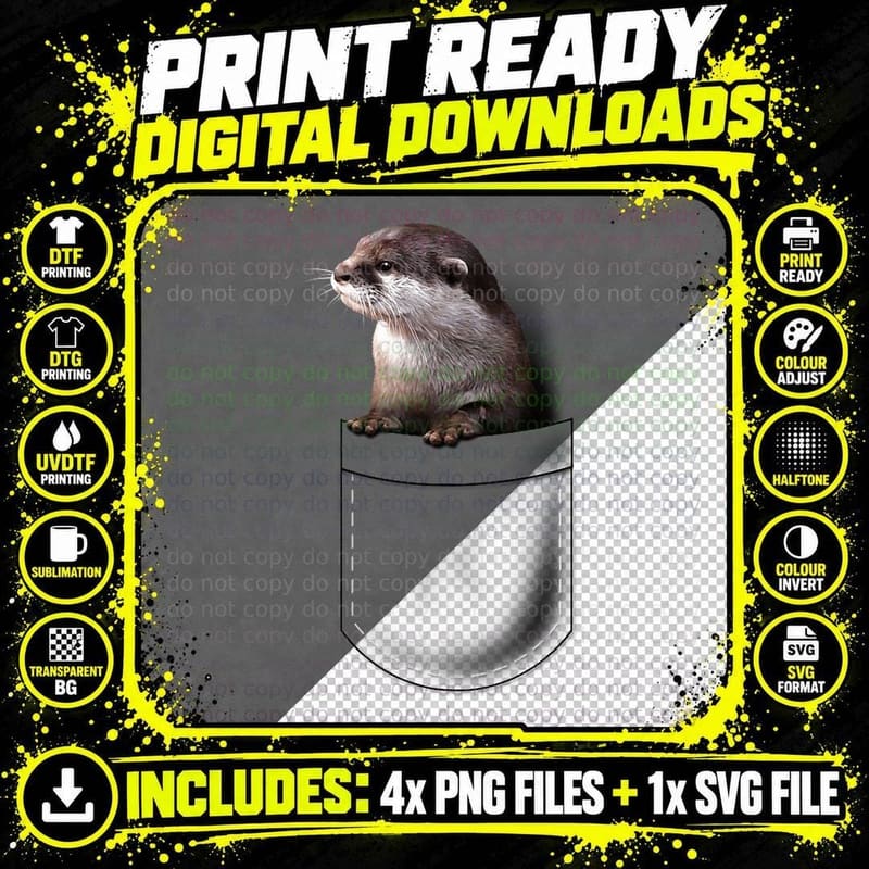 Cute Otter Pocket Peeking Pocket - Funny Otter Png SVG Digital Bundle