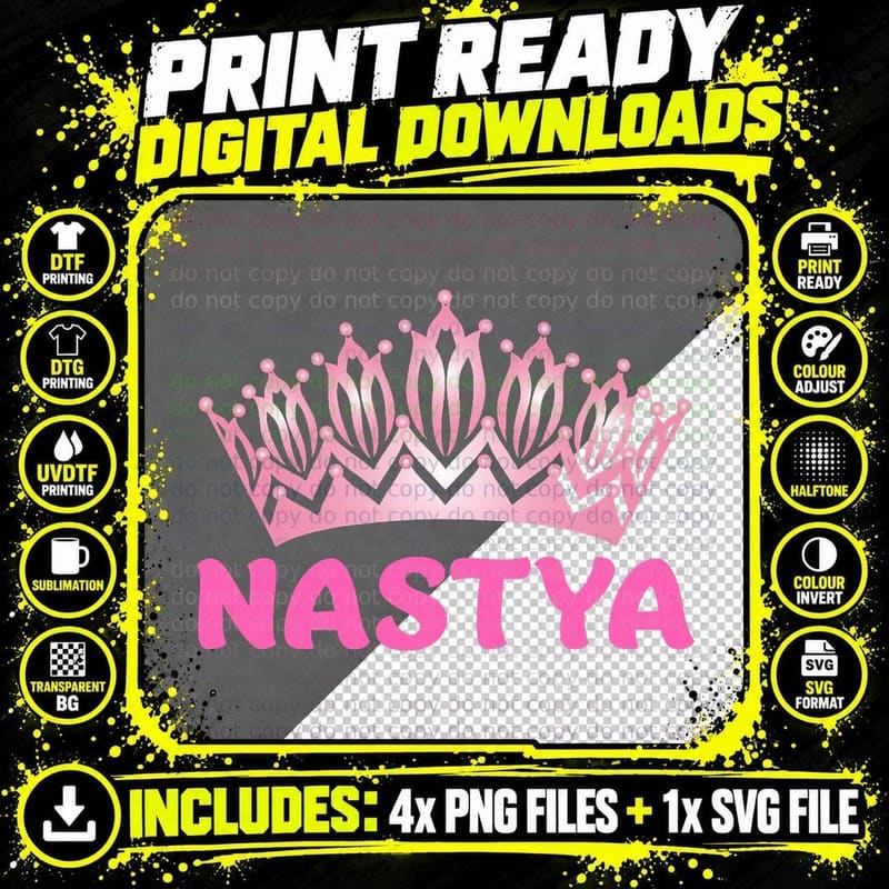 Cute Pink Nastya Tiara Social Media Video Meme Princess Png SVG Digital Bundle