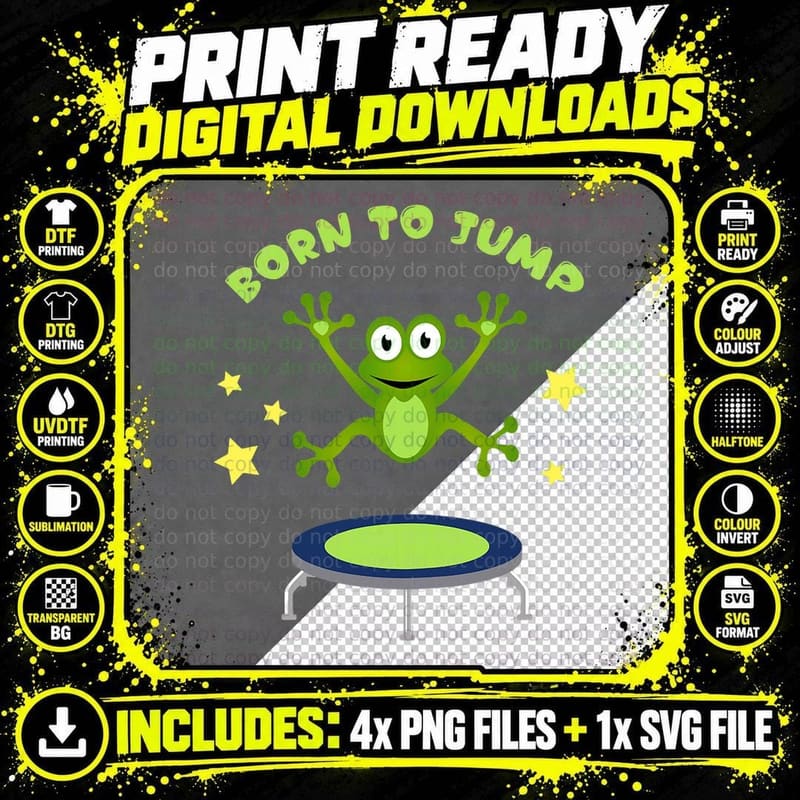 Cute and Funny Kids Birthday Trampoline Frog Design Png SVG Digital Bundle