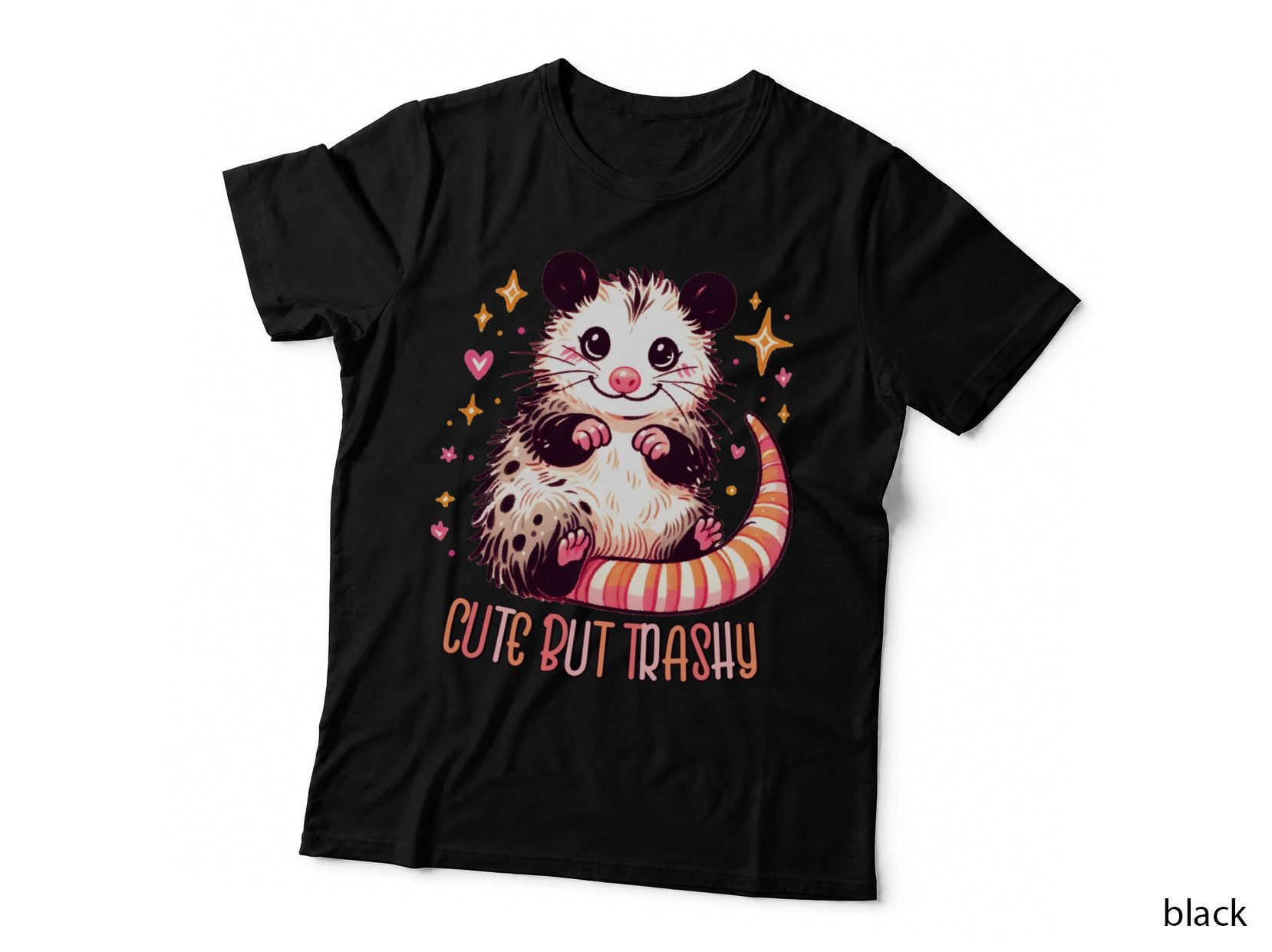 Cute but Trashy Sarcastic Animal T-Shirt, Adorable Possum with Striped Tail