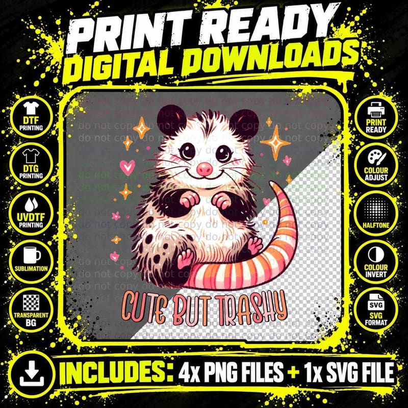 Cute but Trashy Sarcastic Animal T-Shirt Png SVG Digital Bundle