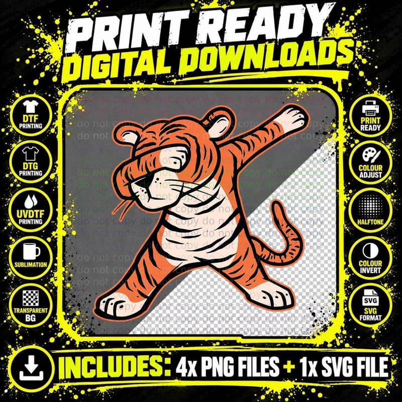 Dabbing Tiger Dab Dance Novelty Chinese New Year Png SVG Digital Bundle