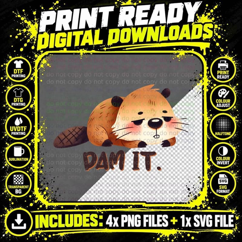 Dam It. Sarcastic Animal T-Shirt, Adorable Raccoon Lying Png SVG Digital Bundle