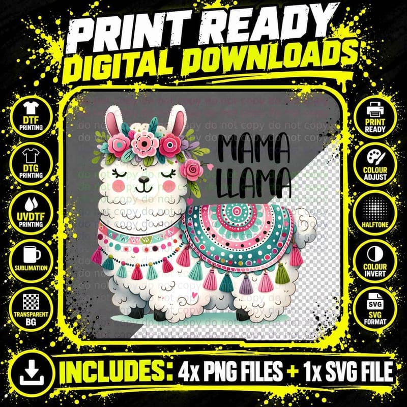 Decorated Llama T-Shirt, Funny Sarcastic Graphic Tee Png SVG Digital Bundle