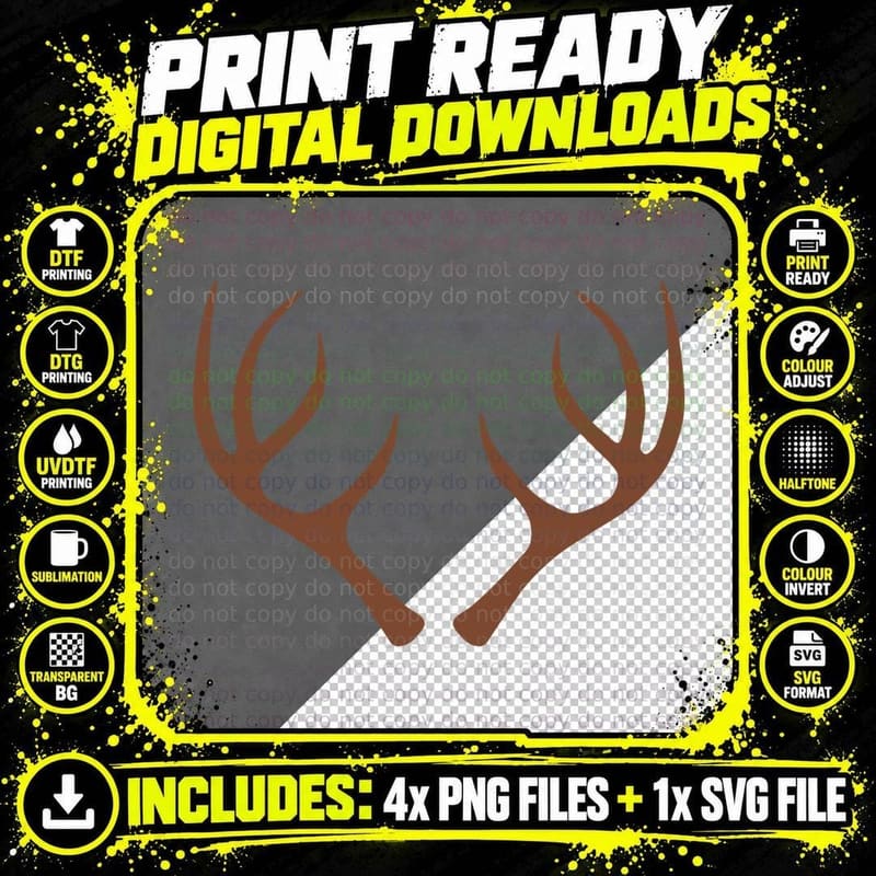 Deer Antlers Silhouette Novelty T-Shirt Png SVG Digital Bundle